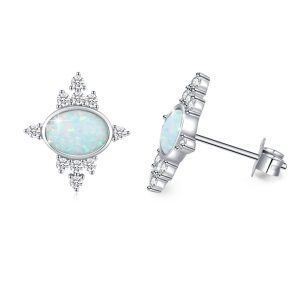 Sterling Silver Cross Opal Stud Earrings-0