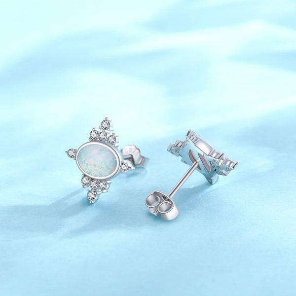 Sterling Silver Cross Opal Stud Earrings-4