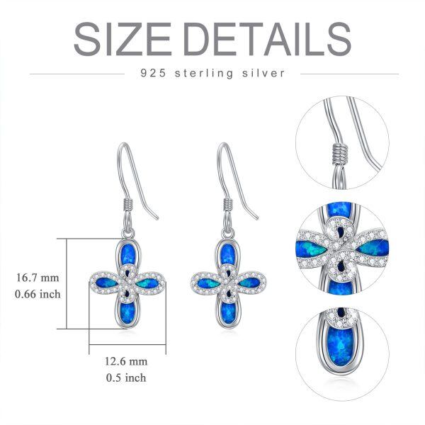 Sterling Silver Celtic Knot Cross Opal Dangle Earrings-1