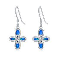 wholesale 925 Sterling Silver Blue Opal & Cubic Zirconia Celtic Knot Drop Earrings for Women Irish s- Rhodium Plated