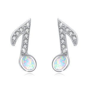 Sterling Silver Music Opal Stud Earrings-0