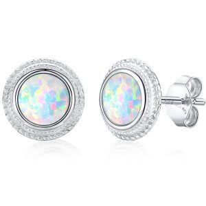 Sterling Silver Round Opal Stud Earrings-0