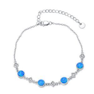 Sterling Silver Blue Opal Diamond Tennis Bracelet-0