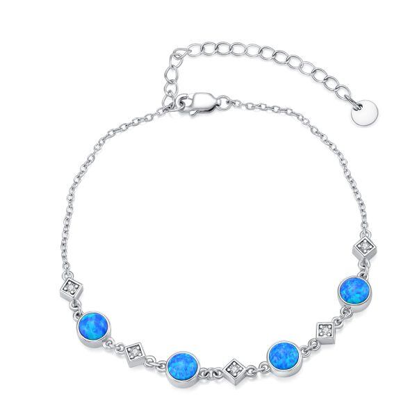 Sterling Silver Blue Opal Diamond Tennis Bracelet-0