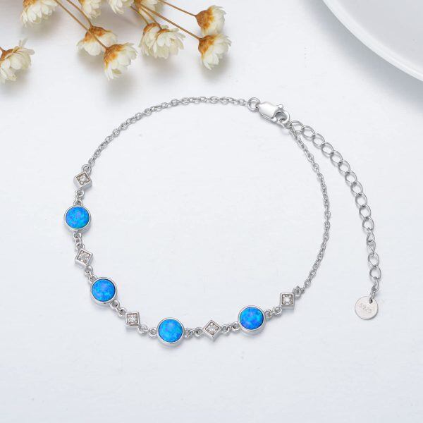 Sterling Silver Blue Opal Diamond Tennis Bracelet-3