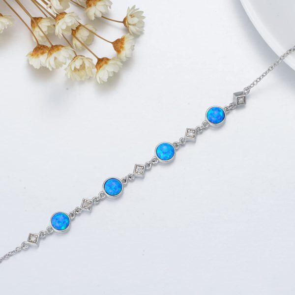 Sterling Silver Blue Opal Diamond Tennis Bracelet-4