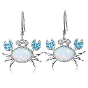 Sterling Silver Opal Crab Dangle Earrings-0