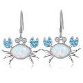 wholesale 925 Sterling Silver White Fire Opal & Blue Topaz Crab Drop Earrings - Ocean Beach Style Jewelry for Women Gifts-0-0