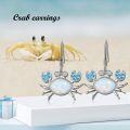 wholesale 925 Sterling Silver White Fire Opal & Blue Topaz Crab Drop Earrings - Ocean Beach Style Jewelry for Women Gifts-0-5