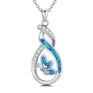 Sterling Silver Created Opal Butterfly Infinity Pendant Necklace-0