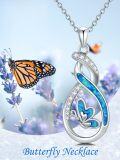 wholesale 925 Sterling Silver Blue Opal Butterfly Pendant Necklace s for Her-0-5