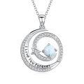 wholesale 925 Sterling Silver Round Opal Pendant with Crescent and Stars I Love You Forever Necklace for Women Girls Mom Gifts-0-0