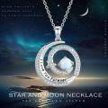 wholesale 925 Sterling Silver Round Opal Pendant with Crescent and Stars I Love You Forever Necklace for Women Girls Mom Gifts-0-5