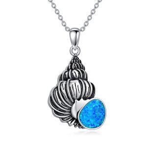 Sterling Silver Conch Seashell Pendant Necklace with Blue Opal-0