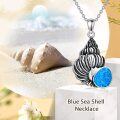 wholesale 925 Sterling Silver Blue Opal Shell Pendant Necklace for Women Gifts-0-5