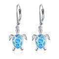 wholesale 925 Sterling Silver Blue Opal Sea Turtle Leverback Drop Earrings for Women-0-0