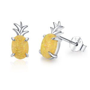 Sterling Silver Pineapple Yellow Opal Stud Earrings-0