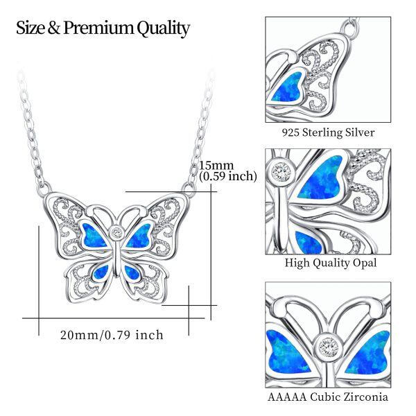 Sterling Silver Hollow Opal Butterfly Pendant Necklace-1