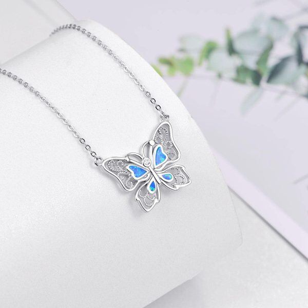 Sterling Silver Hollow Opal Butterfly Pendant Necklace-7