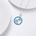 wholesale 925 Sterling Silver Palm Tree Blue Opal Pendant Necklace for Women Girl Gift-0-4