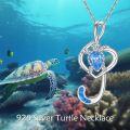 wholesale 925 Sterling Silver Blue Opal Treble Clef Music Note Turtle Pendant Necklace for Women and Girls-0-3