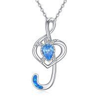 wholesale 925 Sterling Silver Blue Opal Treble Clef Music Note Turtle Pendant Necklace for Women and Girls- Rhodium Plated