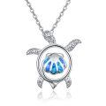 wholesale 925 Sterling Silver Blue Fire Opal Turtle Pendant Necklace for Women Girls  48cm Chain Length-0-0