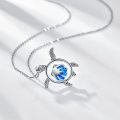 wholesale 925 Sterling Silver Blue Fire Opal Turtle Pendant Necklace for Women Girls  48cm Chain Length-0-4