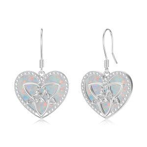 Sterling Silver Celtic Knot Opal Heart Drop Earrings-0