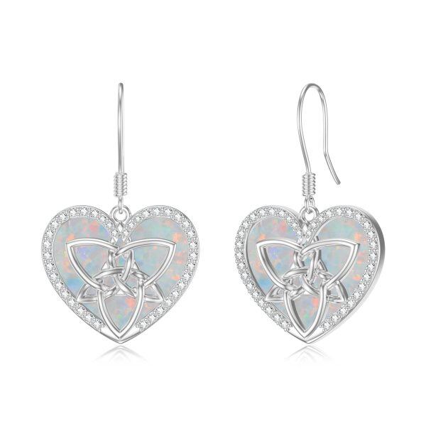 Sterling Silver Celtic Knot Opal Heart Drop Earrings-0