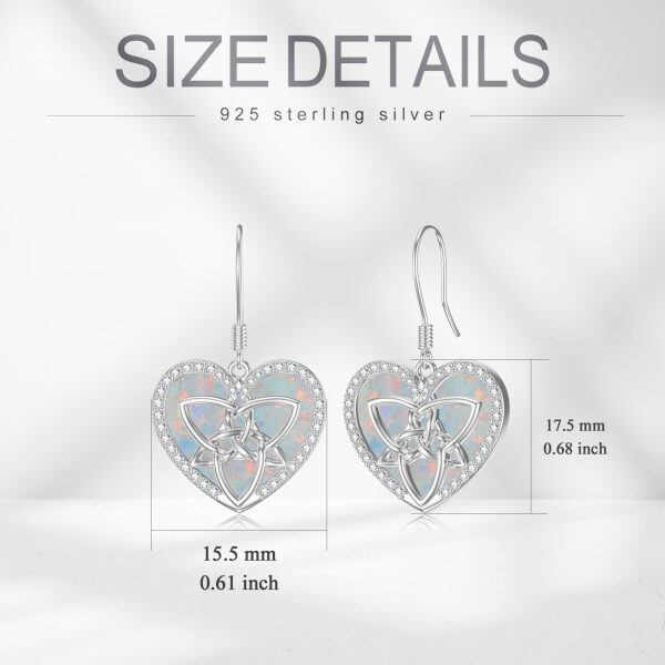 Sterling Silver Celtic Knot Opal Heart Drop Earrings-1