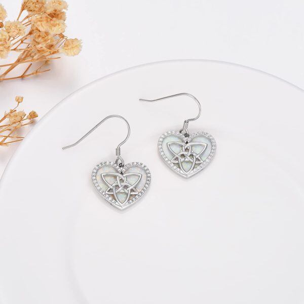 Sterling Silver Celtic Knot Opal Heart Drop Earrings-3