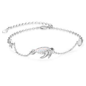 Sterling Silver Opal Sea Turtle Chain Bracelets-0