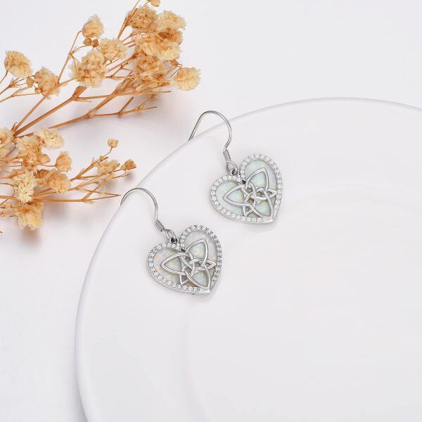 Sterling Silver Celtic Knot Opal Heart Drop Earrings-4