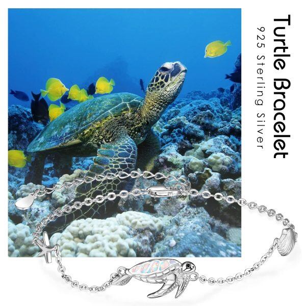 Sterling Silver Opal Sea Turtle Chain Bracelets-5