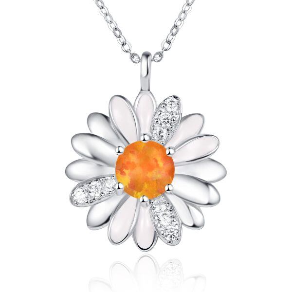 Sterling Silver Daisy Pendant Necklace with Red Opal-0