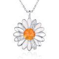 wholesale 925 Sterling Silver Orange Fire Opal Daisy Pendant Necklace for Women's s-0-0