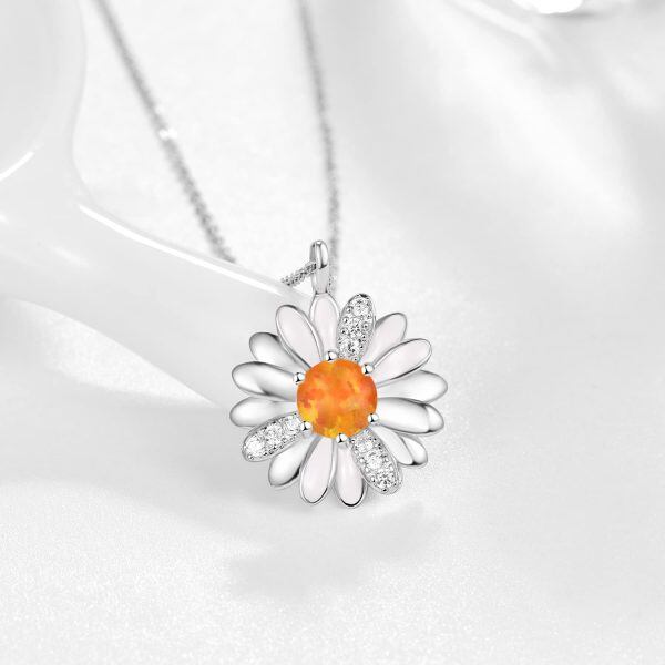 Sterling Silver Daisy Pendant Necklace with Red Opal-4