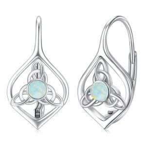 Sterling Silver Celtic Opal Huggie Earrings-0