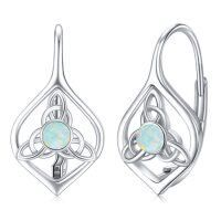 wholesale 925 Sterling Silver White Opal Celtic Knot Drop Earrings for Women and Girls- Rhodium Plated
