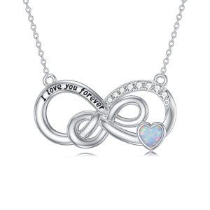 Sterling Silver Infinity Love Pendant Necklace with Red Opal-0