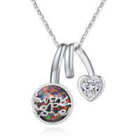 wholesale 925 Sterling Silver with Fire Opal and Cubic Zirconia Heart Pendant Necklace for Women & Girls- Rhodium Plated