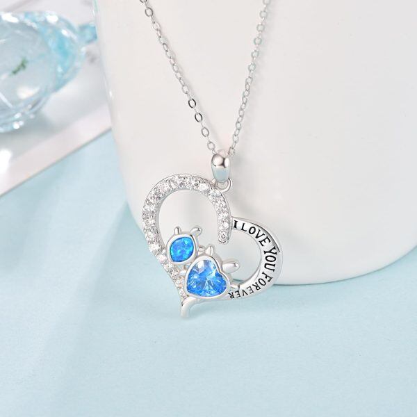 Sterling Silver Sea Turtle Blue Opal Heart Pendant Necklace-4