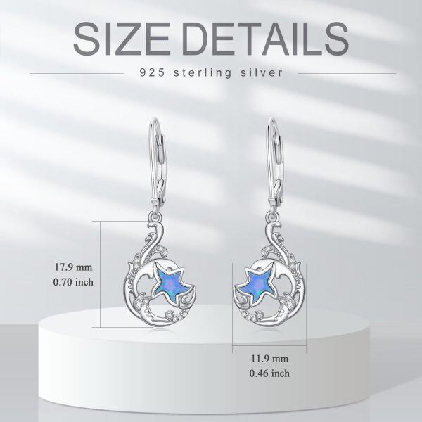 Sterling Silver Blue Opal Starfish Wave Dangle Earrings-1