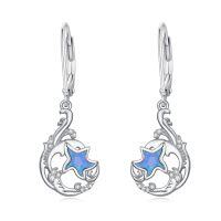 wholesale 925 Sterling Silver Blue Opal Starfish Dangle Leverback Earrings s for Women- Rhodium Plated
