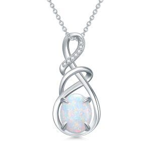 Sterling Silver White Opal Infinity Pendant Necklace-0