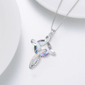 wholesale 925 Sterling Silver Turquoise and White Opal Celtic Cross Pendant Necklace for Women-0-15