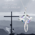 wholesale 925 Sterling Silver Turquoise and White Opal Celtic Cross Pendant Necklace for Women-0-16