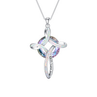 wholesale Sterling Silver Blue White Opal Celtic Cross Necklace for Women - Rhodium Plated- Rhodium Plated