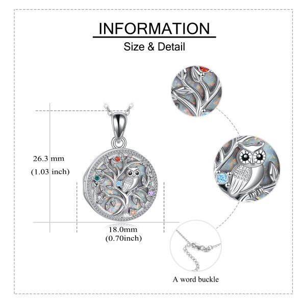 Sterling Silver Owl Locket Necklace with Opal-1